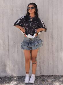 Rayane Ketlyn Women's Fashionable Ruffle Hem Denim Mini Skirt, Summer - Blue - View 6