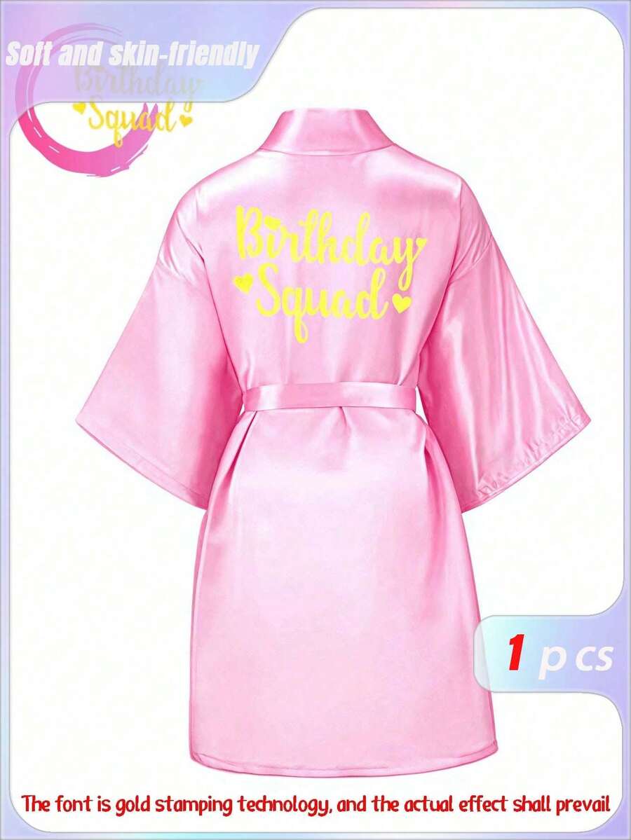 1pc Girls Birthday Bathrobe, Thin Dressing Gown, Pajamas, Nightdress, Wedding, Birthday, Gift, Vacation, Party - Pink - View 1