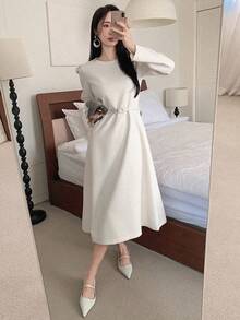 DAZY Women's Elegant Elegant Workplace Commute Simple Solid Color Long Dress, Suitable For Spring And Autumn Dress Sundress Business Casual Woman - White - View 1