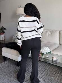 Tyla Gomez Women's Casual Striped Pattern Drop-Shoulder Loose Pullover Long-Sleeve Sweater Tops White - Multicolor - View 3