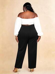 CurvyTilda Plus Straight Leg Pants - Black - View 2