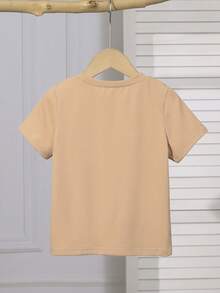 SHEIN 1件男童休闲卡其色T恤，时尚运动夏季上衣 - 卡其色 - 查看 2