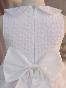 SHEIN Girls' Bowknot Party Dress, Butterfly Fabric Texture, Elegant Flower Girl Bridesmaid Sweet A-Line Dress - White - View 11