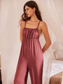 Women's Casual Vacation Sexy Bohemian Ruched Bust Ruched Backless Splice Comfortable Loose Relaxed Jumpsuit - Dusty Pink - View 5