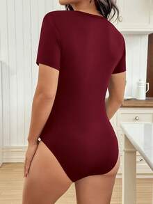 SHEIN Maternity Casual Solid Slim Fit Jumpsuit For Summer - Burgundy - View 2