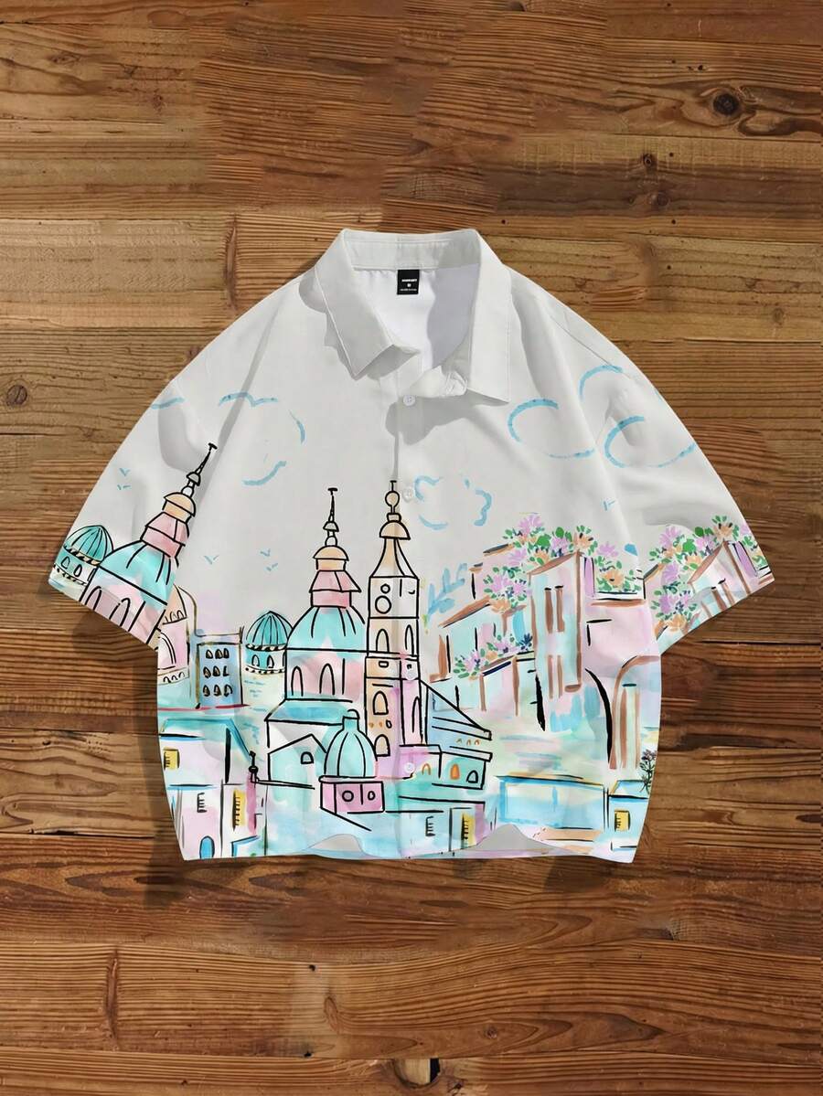 Manfinity Joysei Áo sơ mi nam in hình công trình xây dựng và nhà cửa - Màu Xám nhạt - Xem 1