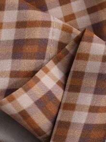 DAZY Bộ đồ ngủ 2 món gồm áo khoác cardigan dài tay và quần dài, phối ren và họa tiết kẻ caro, dành cho nữ, mùa thu. - Màu Khaki - Xem 9