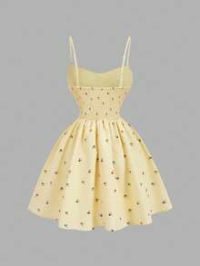 SHEIN MOD Váy hai dây họa tiết hoa nhí mùa hè dành cho nữ, màu pastel. - Màu vàng - Xem 2