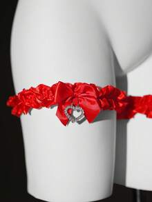 Seduluxe 1 Pair Women's Sexy Lingerie Accessories, Heart Rhinestone Leg Garter With Ruffle Trim - Red - View 6