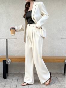 K-Vae Women's Loose Suit Set, Casual Draping Wide-Leg Pants Two Pieces Set, Gentle Elegant Commuting Outfit, Early Autumn - Apricot - View 6