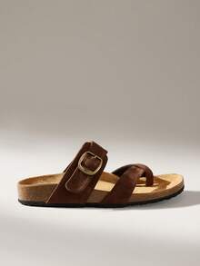 Solecia 女士休闲搭扣平底凉鞋，夏季百搭 - 咖啡棕 - 查看 1