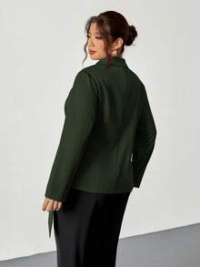 Firerie 大码女式纯色翻领长袖交叉裹身时尚西装外套，秋冬绿色休闲度假春季女式西装外套 - 軍綠色 - 查看 2