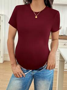 SHEIN Maternity Casual Solid Slim Fit Jumpsuit For Summer - Burgundy - View 4