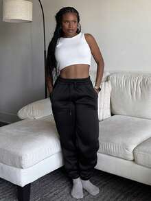 Tyla Gomez Women's Solid Color Drawstring Waist Pockets Casual Jogger Pants - Black - View 1
