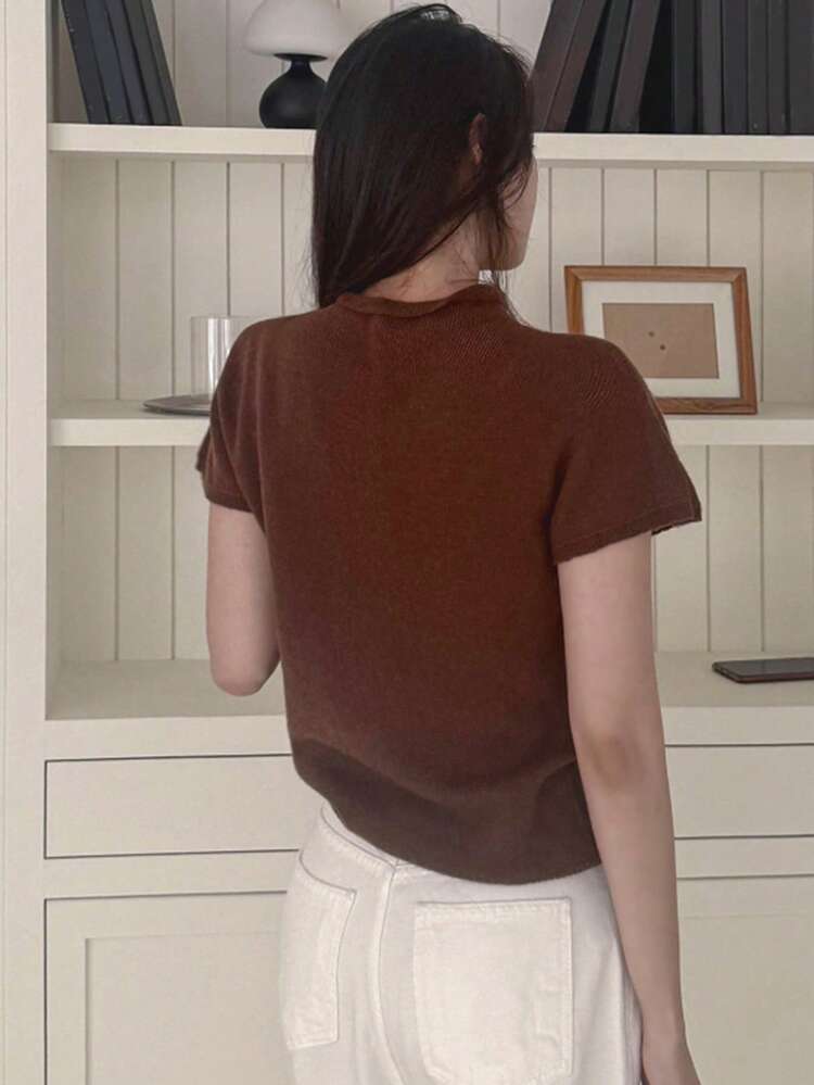 Women's Unique Design Crew Neck Short Sleeve Loose Fit Knit Top Long Sleeve Tops Women