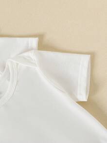 SHEIN Playful Pals Bộ 5 món áo liền quần cổ tròn màu trơn mềm mại và thoải mái cho bé gái, kiểu dáng thời trang thường ngày, dễ mặc vào/cởi ra, tay ngắn và quần short, thích hợp cho mùa xuân/hè. - trắng - Xem 4