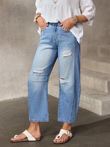 EMERY ROSE 女士休闲破洞口袋牛仔裤 - 藍色 - 查看 8