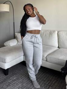 Tyla Gomez Women's Solid Color Drawstring Waist Pockets Casual Jogger Pants - Light Grey - View 1