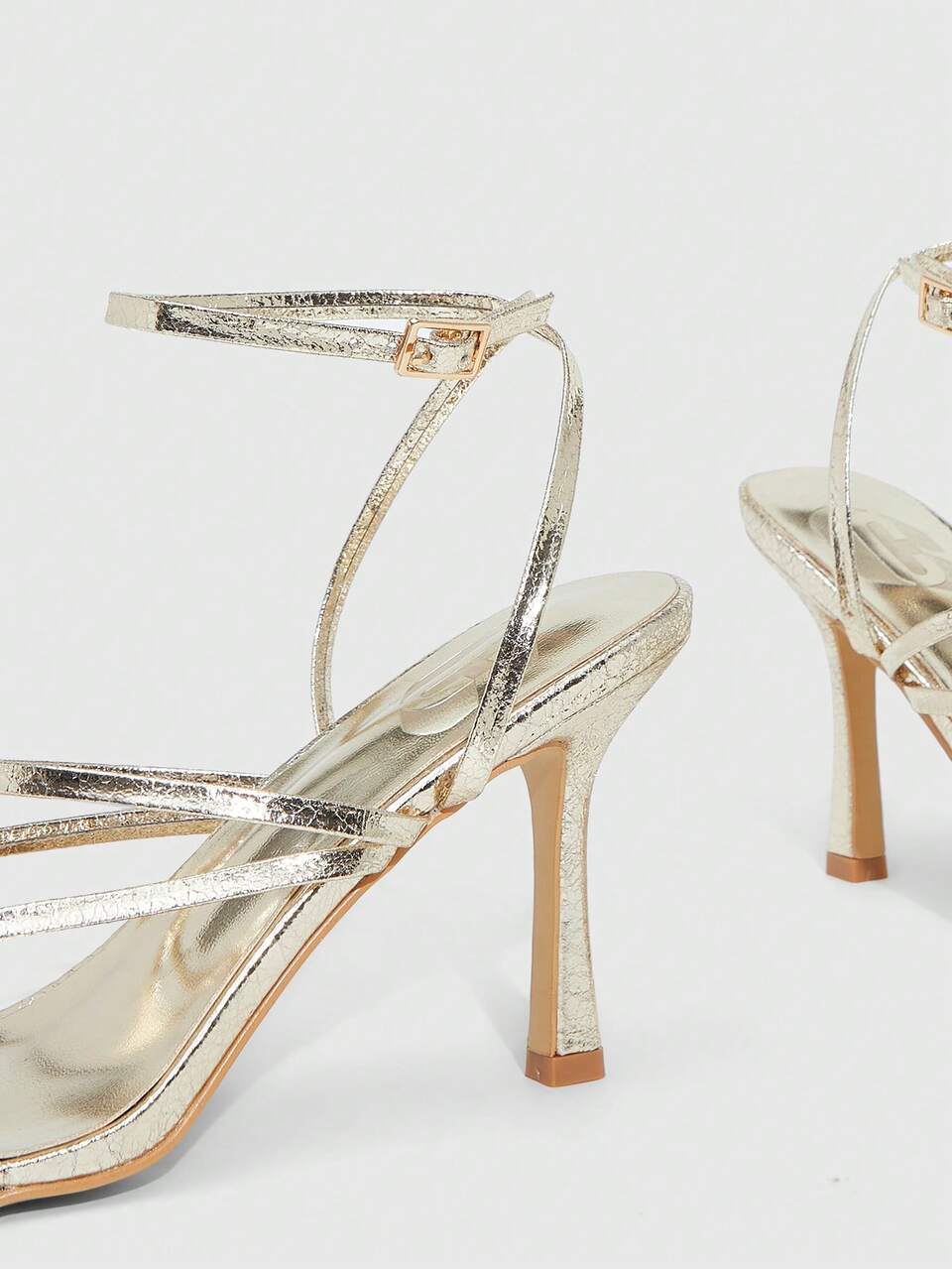 CUCCOO SZL Women Shoes Gold PU Thin Strips Cross Knotted Strap Ankle Strap Fashionable Sexy Square Head High Heel Sandals Summer