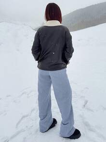 Abrilcols Barn Jacket,Women's Fall And Winter New Style Daily Travel Commuting Fashion Long Pocket Thermal Lined Warm Plush Leather Fur Collar Jacket Zipper Coat, Fall And Winter,Casual,Black And White,PU,Long Sleeve - Black - View 2