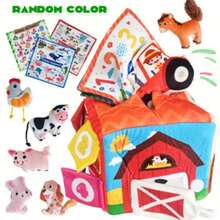 MINKOJA 婴儿农场小屋布书，农场动物布艺玩具，迷你农场小屋盒装小房子娃娃，6-12个月婴儿玩具，13件套惊喜谷仓玩具，含毛绒农场动物、摇铃、软纸、镜子。复活节，复活节礼物，儿童节，婴儿用品，婴儿必需品，婴儿玩具，婴儿摇铃和毛绒戒指 - 彩色 - 查看 7