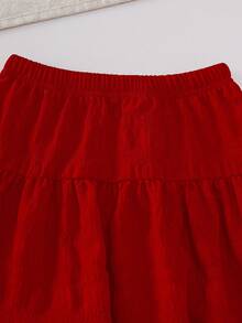 SHEIN Playful Pals 两件套女童红色短袖上衣和碎花裙套装 - 紅色 - 查看 5