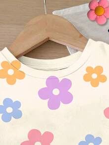 SHEIN LMoss Kids 2pcs Baby Girls Casual Floral Print T-Shirt And Shorts Set, Comfortable For Everyday Wear, Suitable For Summer - Multicolor - View 3
