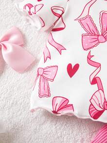 SHEIN Babygirl Cute Pink Bow Knit Top & Elastic Waist Pants Set, Summer - Pink - View 6