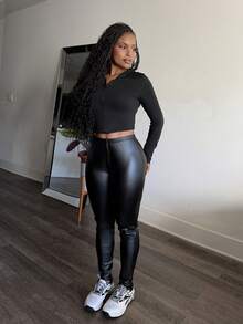 Tyla Gomez Women's Slim Fit Pu Leather Leggings - Black - View 1