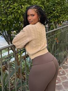 Tyla Gomez Women's Plain Round Neck Dolman Sleeve Casual Knit Sweater, Autumn/Winter,Long Sleeve Tops Knit Pullover Fall Outfit - Khaki - View 5