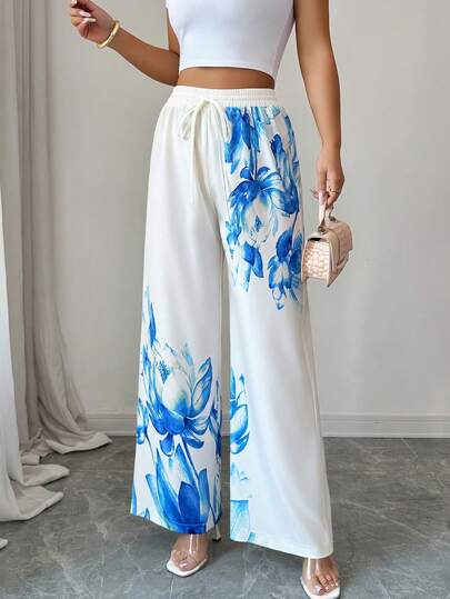 SHEIN Elenzya 女士宽松印花抽绳设计长款休闲简约通勤风外套，适合户外、公园、购物、日常穿着，春夏皆宜