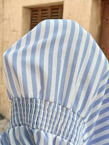 SHEIN Maternity Striped Nursing Function Casual Daily Cap Sleeve Dress - Blue and White - View 7