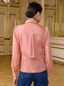 LOTSLUV Women's Pink Long Sleeve Shirt With Multi-Layer Ruffle Hem And Pearl Embellishment - Pink - View 2