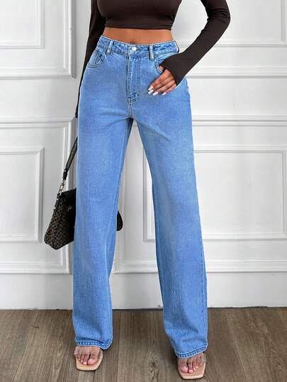 EURMUSE High Waisted Straight Leg Jeans