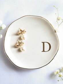 Nitials Ring Dish Jewelry Tray With Personalized A-Z Monogrammed Gifts Wedding Engagement For Women Friends Sister,Ceramic White - Multicolor - View 29