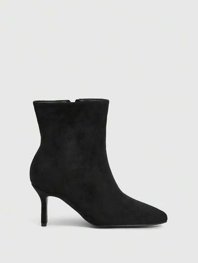 Daringsoles Women's Sexy Pointed Side Zipper Autumn And Winter Boots Suede Black American Short Boots Commuter Short Boots Women's Naked Boots