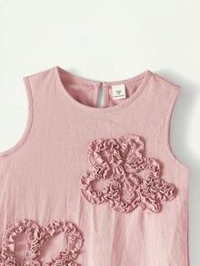 Maija Kids 一件女童休闲优雅刺绣宽松无袖连衣裙，适合日常穿着、返校、郊游、聚会、节日、派对、春夏季节穿着。 - 粉色 - 查看 5