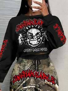 Slaydiva 女士秋装 / 女士冬装 / 千禧一代服饰 / 街头潮流 / 女士两件套 / 返校季 / 街头休闲 / 嘻哈风 / 黑色卡通人物 & 迷彩图案 - 彩色 - 查看 4