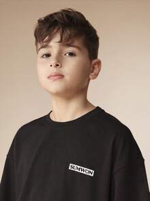 SUMWON Boys Signature Core Short Sleeve Crew Neck T Shirt With Small Chest Logo Print Regular Fit Casual Everyday Cotton Tee Vacation - Black - View 4