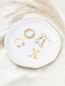 Nitials Ring Dish Jewelry Tray With Personalized A-Z Monogrammed Gifts Wedding Engagement For Women Friends Sister,Ceramic White - Multicolor - View 19