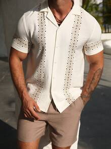 VENTUSAIL 男士舒适纹理面料经典短袖复古印花衬衫套装（2件装）搭配弹力抽绳短裤，适合春夏休闲、日常办公、居家、聚会、约会、商务出行、驾车或骑行等各种场合，无论是正式还是非正式，自用或送礼皆宜。山本系列经典畅销衬衫套装。 - 彩色 - 查看 7