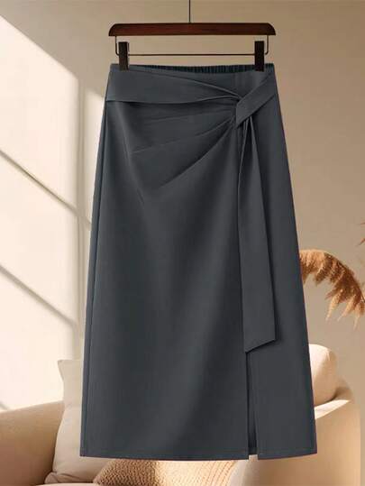 Airaco Women's Solid Color Wrap Around Skirt, Suitable For Commuting