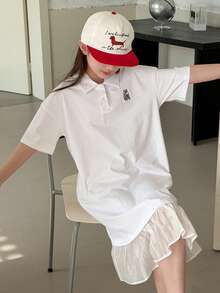 DAZY Tween Girl Collared Button Half Placket Animal Print Casual Vacation Everyday Short Sleeve Dress - White - View 4