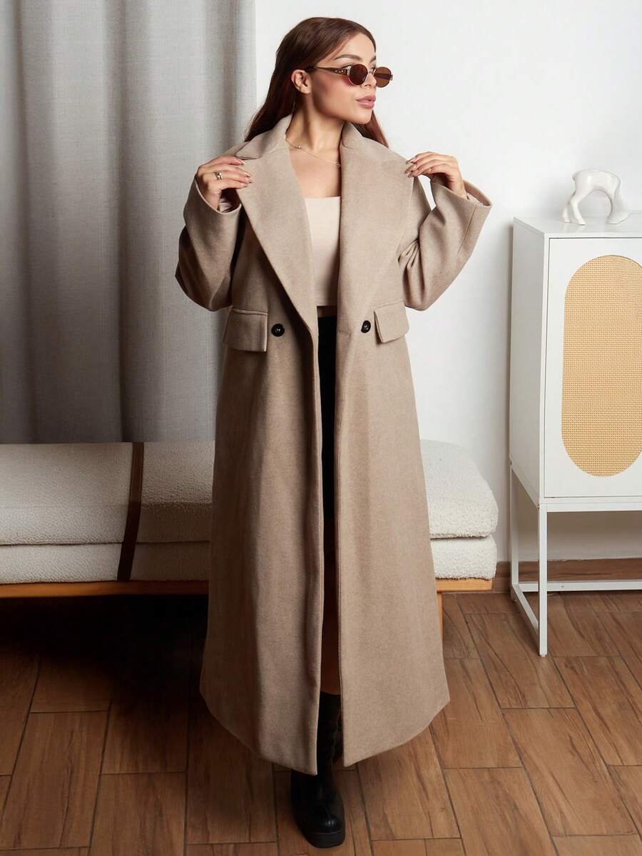 Lupita Cardoza Casual Long Woolen Collar Jacket Fall Winter Cloth For Women - Camel - View 1