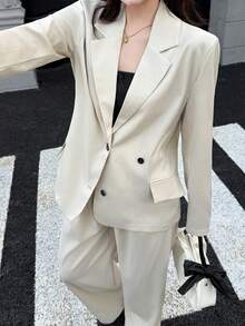 K-Vae Women's Loose Suit Set, Casual Draping Wide-Leg Pants Two Pieces Set, Gentle Elegant Commuting Outfit, Early Autumn - Apricot - View 1