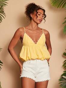 Travachic Embroidered Contrast Trim Casual Versatile Camisole Top For Summer Vacation - Yellow - View 4