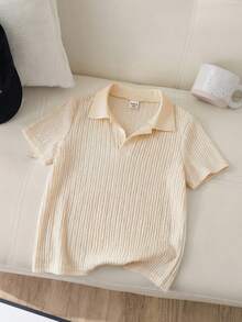 SHEIN 男童休闲Polo衫一件装，舒适时尚，百搭，面料柔软，适合春夏、返校、生日等场合穿着。 - 杏色 - 查看 8