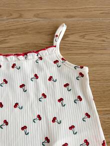 SHEIN LMoss Kids 3件套新生女宝宝可爱休闲针织花卉波点图案连体衣套装 - 彩色 - 查看 4