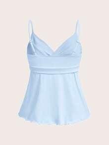 CovetEZ Bộ sưu tập xuân/hè mới dành cho nữ - Áo hai dây màu xanh dương tươi tắn, nữ tính, thắt nơ bên hông, viền bèo nhún. - Màu xanh lam - Xem 3