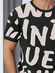 Claim Dot 男士圆领撞色短袖休闲时尚针织衫 短袖T恤 圆领T恤 针织T恤 男士字母印花T恤 黑白印花T恤 - 黑色 - 查看 7